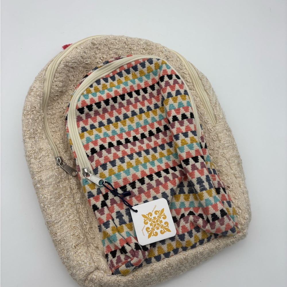 NWT Textured Cream Backpack with Multicolor Chevron Front Pocket